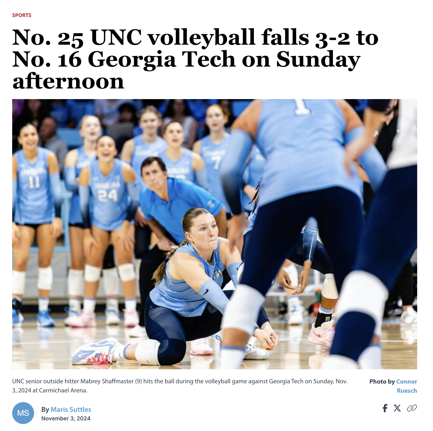 screenshot of an article I wrote for the Daily Tar Heel