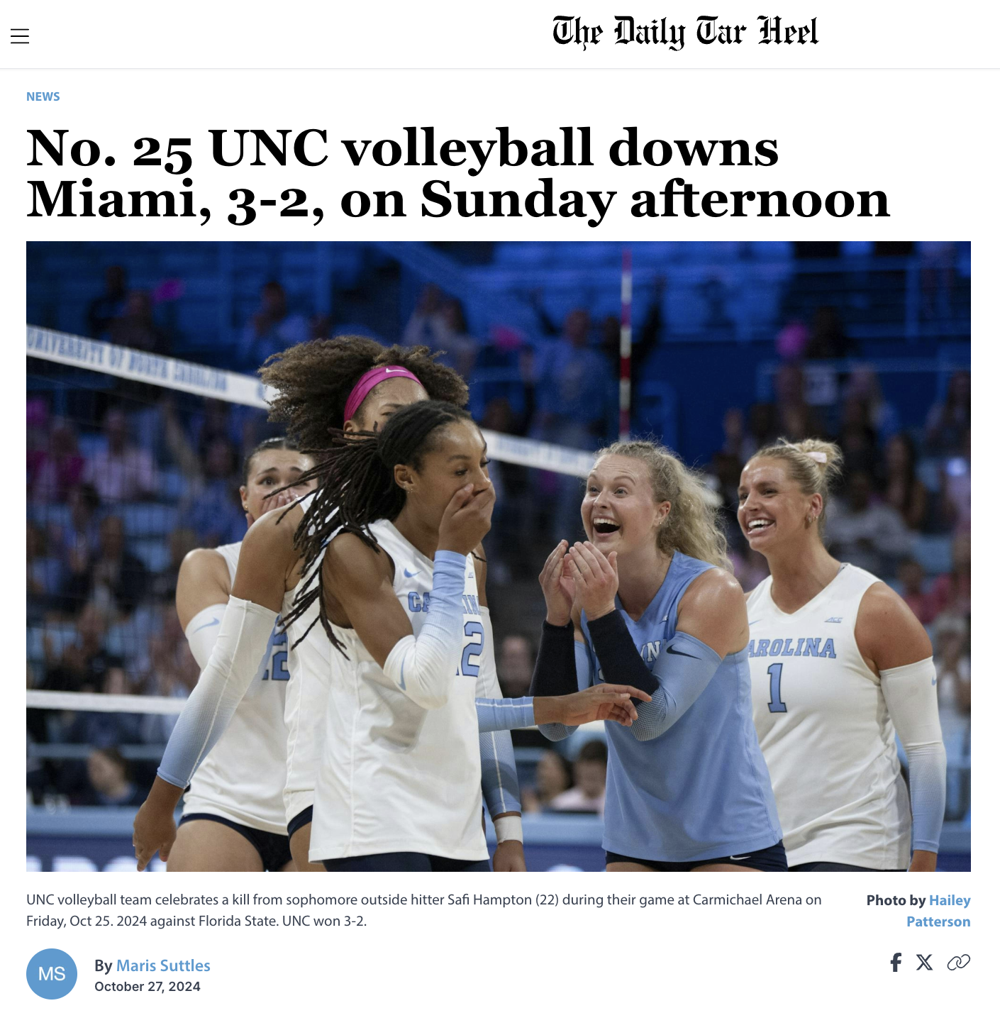 A screenshot of an article I wrote for the Daily Tar Heel